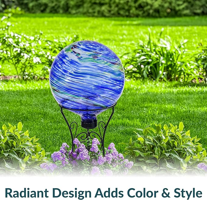 Sunnydaze 10-Inch Gazing Ball for Garden - Glass Gazing Globe for Outside - Garden Orb Yard Decor - Northern Lights
