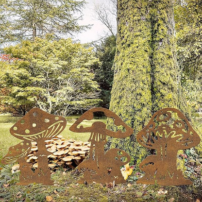 Resama 3 Piece Rusty Metal Mushroom Garden Stakes, Rustic Metal Mushroom Yard Art Decor, Outdoor Garden Decorations for Lawn Patio Backyard, Cottagecore Garden Gifts