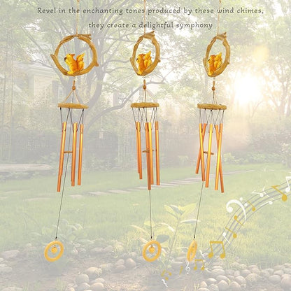 Squirrel Wind Chimes for Outside Resin Hanging Decor for Outdoor Patio Backyard Porch Home or Garden Decor. 32 Inch Bronze