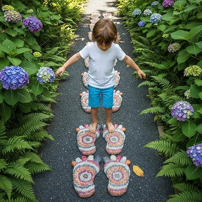 Garden Path Paved with River Pebbles -Footprint Stepping Stones -Garden, Terrace, Garden or Sidewalk Horticultural Design Decorative Stones-Fake Pebbles Children's Stepping Stones (2-piece Set) # A