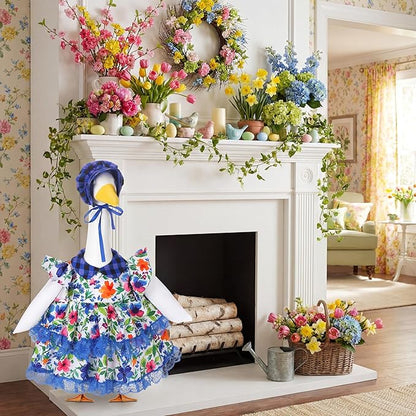 Abbylike 1 Set Spring Porch Goose Outfits Flower Lolita Dress Hat Floral Goose Clothes Costume Fits Large 23'' Cement for Spring Summer Outdoor Garden Yard Patio Lawn Statue Pathway Art Decorations