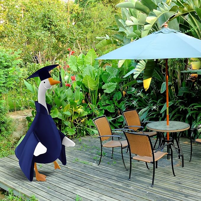Graduation Goose Outfit for 23'' High Cement Goose Statue, Lawn Porch Clothes Cute Grad Yard Statue Outfit for Patio Outdoor Garden Decoration(Dark Blue)