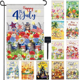 Breling Seasonal Garden Flags Set of 12 Double Sided 12 x 18 Inch Yard Flags with Solar Lights, Holiday Decorations for Outside, 4th of July, Spring, Summer