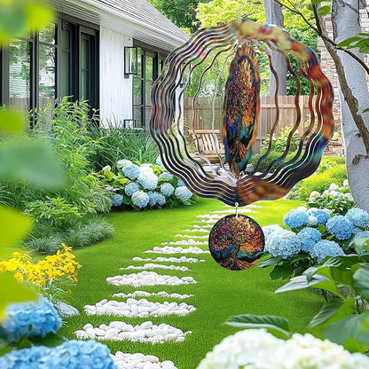 Tree of Life Wind Spinners, Birthday Gifts for Women Mom Grandma Wife, 12 inch 3D Stainless Steel Hanging Wind Spinners Outdoor Decor for Garden Patio Yard Lawn Balcony Outside Decorations