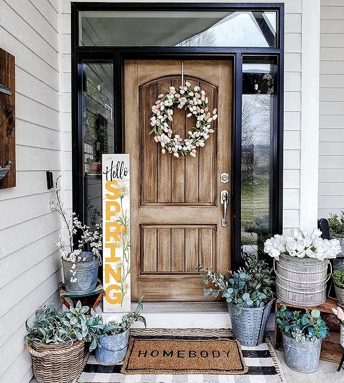 Hello Spring Wooden Porch Sign 47" Spring Large Welcome Porch Sign for Home Front Door Yard Season Decor