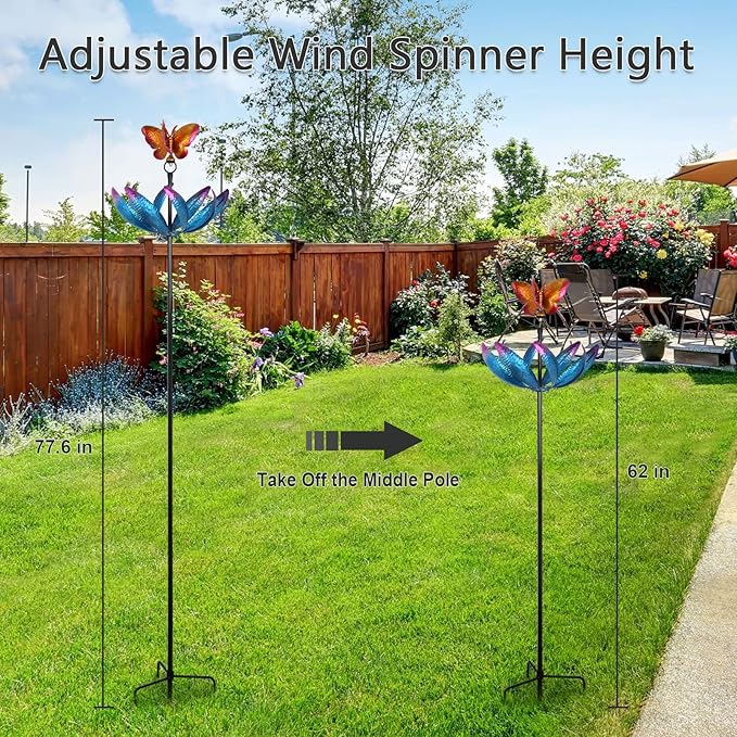 hogardeck Large Wind Spinners Outdoor, 77.6" Metal Butterfly Tulip Wind Spinner with Heavy-Duty Stakes, Multi-Color 360° Rotating Wind Sculptures Kinetic Yard Art for Home Garden Lawn Patio Decor