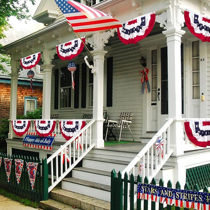 1.5 x 3 FT Fourth of July Decorations, 2 PCS 4th of July Banner, Patriotic Bunting US Pleated Fan Flags American Flag USA 250th Anniversary Independence Day Memorial Day Outside Home Yard Porch Decor
