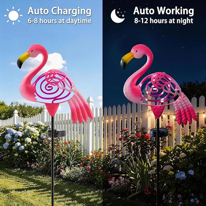 Flamingo Garden Solar Lights Outdoor Decor, Metal Pink Flamingo Yard Decoration with Waterproof Garden Stake Lights for Pathway Patio Porch Lawn Ornament, Flamingo Gifts for Women Mom Grandma