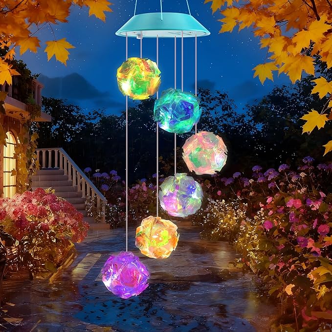 Zeiliuled Solar Wind Chime,Color Changing Colorful Ball Wind Chimes, LED Decorative Mobile, Gifts for Mom Grandma,Waterproof Outdoor Solar Lights for Garden, Patio, Yard, Window, Outdoor Decorations