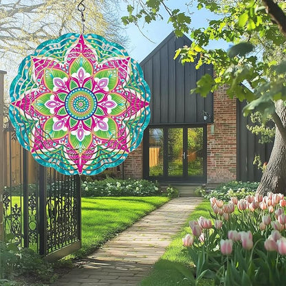 Wind Spinners Outdoor, Hanging Wind Spinner for Garden Decoration, 8 inch 3D Stainless Steel Metal Wind Sculpture for Indoor/Outdoor Decor, Mandala A