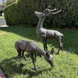Elegant Pair of Cast Iron Deer Sculptures -22" and 11.4" Tall Male and Female Set for Outdoor Garden Decor, Realistic Animal Statues HC3672-5691