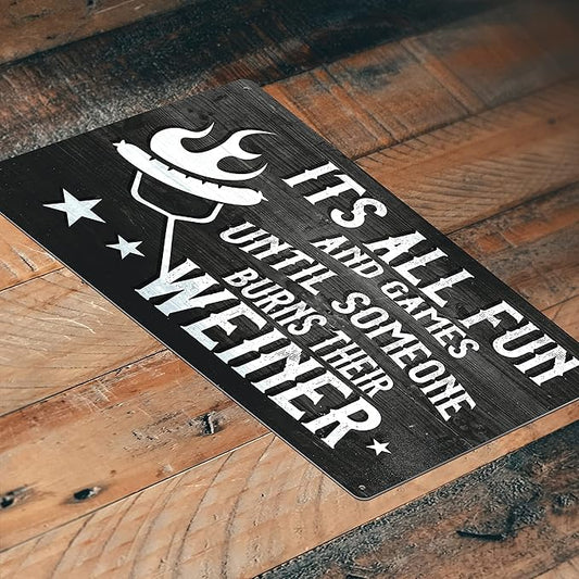 Backyard Patio BBQ Firepit 12 x 8 inch Meat temperature Magnet Sign (1-Weiners)