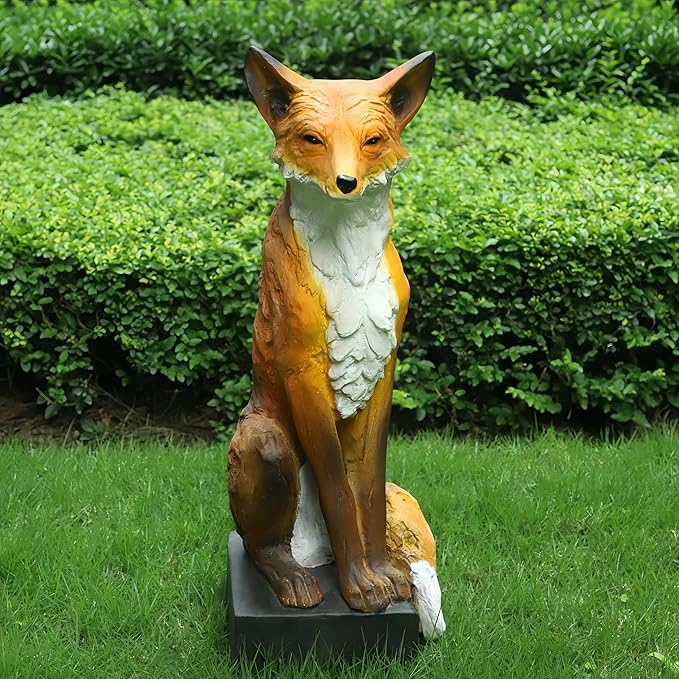 GENUINQ Sitting Fox Large Size Decorative Statue Outdoor Wit Fox Orange and White Cute Sculpture for Garden,Patio,Lawn Fox Fable Figurine