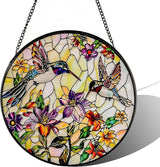 Stained Glass Sun Catcher,HummingbirdsStained Glass Window Hanging Garden Decor,Sun Catchers Indoor Window,Whimsical Decoration for Home Backyard Patio Lawn Porch with 6.3 INCH
