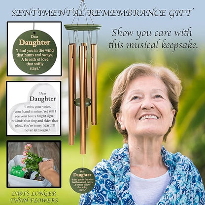 Memorial Wind Chime for Loss of Daughter, 31" Wooden Sympathy Wind Chime for Outside, in Memory Bereavement Condolences Remembrance Sympathy Gift for Funeral, Sentimental Memorial Gift for Family