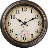 Outdoor Clocks Waterproof with Thermometer Vintage Wall Clock Decor for Bathroom Patio Pool Garden(12 Inch)