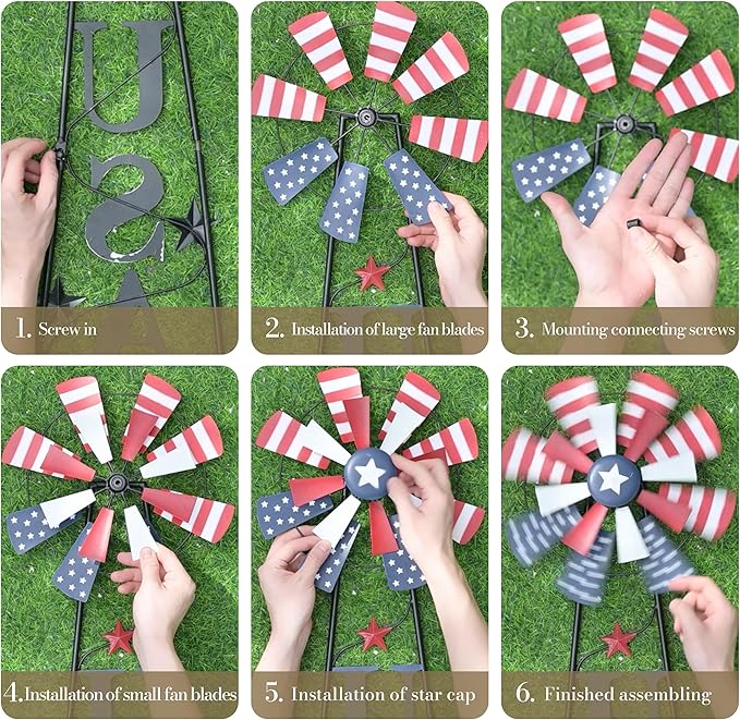 TERESA'S COLLECTIONS 4th of July Decorations for Outdoor Decor, Patriotic Memorial Day Decorations Wind Spinner Garden Yard Sign, USA Americana Windmill Decorative Stake Independence Day Gifts 35.4''