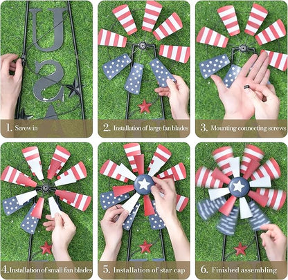 TERESA'S COLLECTIONS 4th of July Decorations for Outdoor Decor, Patriotic Memorial Day Decorations Wind Spinner Garden Yard Sign, USA Americana Windmill Decorative Stake Independence Day Gifts 35.4''