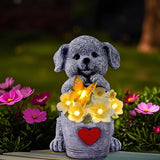 OTAVILEM Solar Garden Decor Dog Statue,Outdoor Dog Figurines with Bucket for Patio, Balcony, Backyard,Lawn Ornaments and Yard Decorations - Unique Gifts for Women, Mom,Grandma
