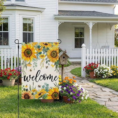 CROWNED BEAUTY Summer Garden Flag Sunflowers 12x18 Inch Double Sided Small Yellow Floral Seasonal Holiday Decoration for Outside Yard
