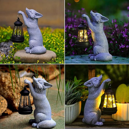 Fox Statue for Garden Decor, Garden Statue with Solar Power Light for Outdoor Patio Porch Lawn Yard Backyard Oudside Indoor Shelf Decoration,Praying Fox Sculptures Decorations to Wow Your Guests
