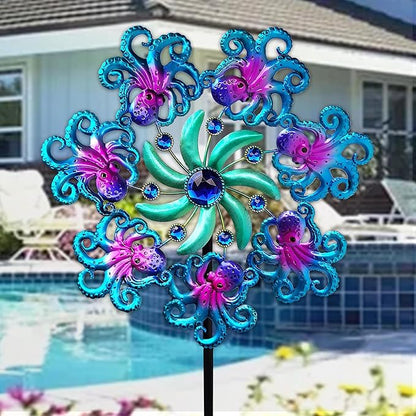 Octopus Wind Spinners 49" Garden Spinner Stake Outdoor Large Metal, Windmills Gifts for Mother's Day Birthday Lawn Patio Decor（Blue）