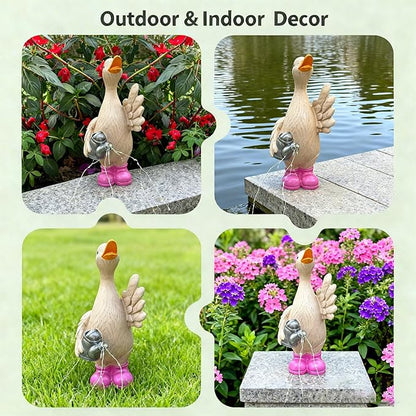 Solar-Powered Goose Garden Statue - Outdoor Goose Decor with Solar Light, Resin Solar Garden Statue Waterproof for Porch, Patio, Lawn - Goose Figurine Gift for Moms, Grandmas, Women Gardening Lovers