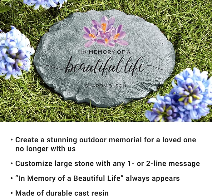 Let's Make Memories Personalized Memorial Garden Stone - Beautiful Life - Sympathy - Condolences