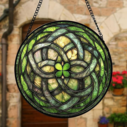 DASTOLL Stained Glass Window Hanging, Abstract Green Clover Sun Catchers Colorful Glass Panel Bless Suncatcher Decor for Birthday for Women, Men, Wife, Aunt, and Mom 6.3 in
