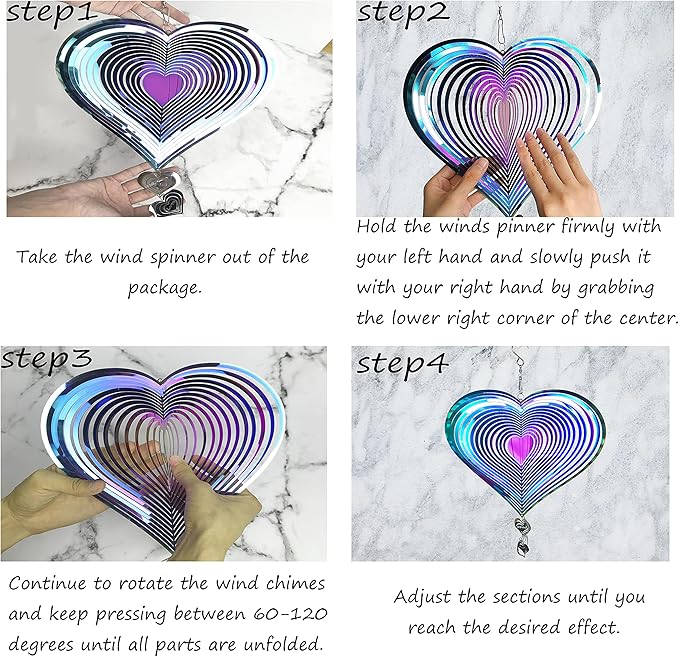 3D Stainless Steel Wind Spinners for Outdoor Yard Decor, Hanging Heart-Shaped Garden Ornaments, Reflective Metal Wind Sculptures for Patio Lawn Decorations, 3 Pack Gift Set
