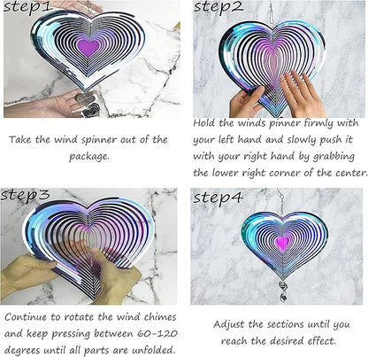 3D Stainless Steel Wind Spinners for Outdoor Yard Decor, Hanging Heart-Shaped Garden Ornaments, Reflective Metal Wind Sculptures for Patio Lawn Decorations, 3 Pack Gift Set