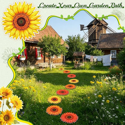 Fiwochic 3 Pack Sunflower Stepping Stones for Garden 9.8 Inch Wooden Dimensional Outdoor Decorative Pavers Stones for Patio Walkway Yard Art Decor, 3 Colorful Color