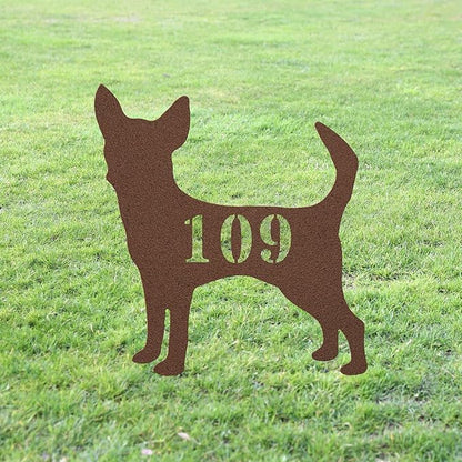 Chihuahua House Number Sign Yard Address Plaque Garden Lawn Stake Metal Last Name Welcome Family Name Sign Monogram Sculpture for Yard Garden Porch Lawn Grassland Park Farm Flowerpot Decor.
