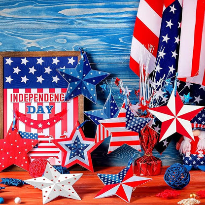 16 Pcs 4th of July Hanging Star Lawn Sign Star Patriotic Yard Signs Decorations Plastic Independence Day Garden Hanging Ornaments for Labor Day Veterans Day Memorial Day Home Garden Yard Tree Decor