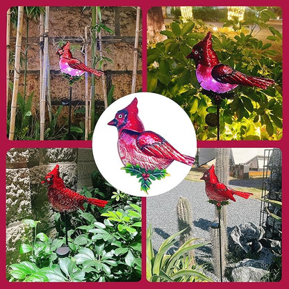 Cardinal Garden Stakes Solar Birds Lights Decorations Outdoor Waterproof, Decorative Solar Fence Pathway Lights Outdoor Garden, Cardinal Outside Patio Backyard Valentine's Day Decor