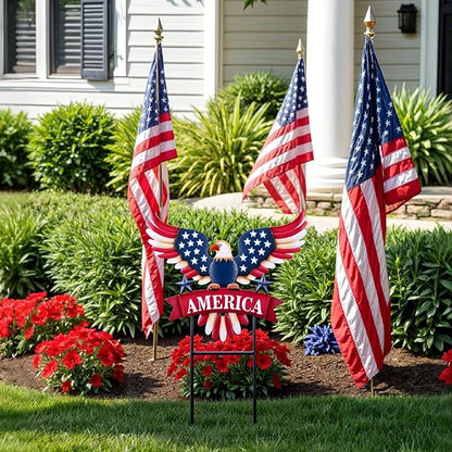 TERESA'S COLLECTIONS 4th of July Decorations for Outdoor, Patriotic Memorial Day Garden Decor, Eagle Metal Yard Art Sign for Outside, Americana Garden Stake for Lawn, Independence Day Gifts, 26.7''