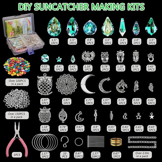 WASTROYAL 420 pcs DIY Sun Catchers Making Supplies Kit Art and Crafts for Adults Prism Hanging Decorative Suncatcher with Crystals Rainbow Maker for Indoor Windows Office Home Halloween Decor (Owl)