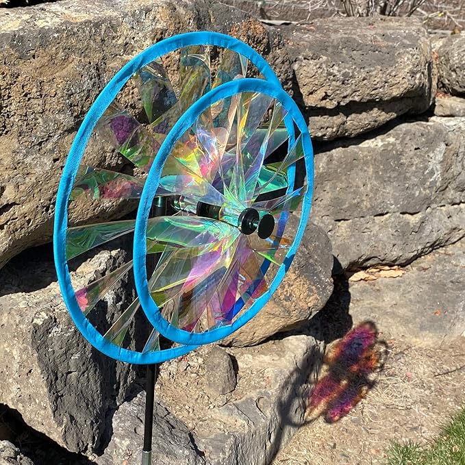 In the Breeze 13-Inch Double Iridescent Wheel Spinner, Outdoor Ground Décor, 2687