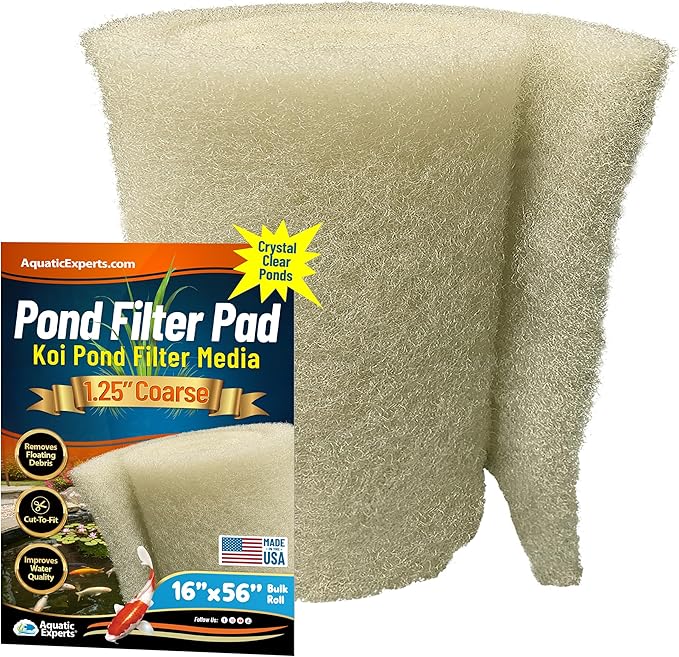 Aquatic Experts Beige COARSE Pond Filter Pad - 1.25 inch Thick - Bulk Roll Water Garden Filter Pond Media - Made in USA, (1.25 inch by 16 inch by 56 inch)
