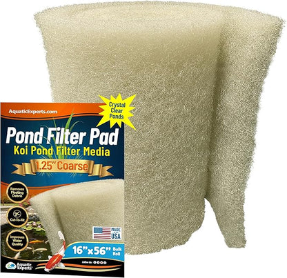 Aquatic Experts Beige COARSE Pond Filter Pad - 1.25 inch Thick - Bulk Roll Water Garden Filter Pond Media - Made in USA, (1.25 inch by 16 inch by 56 inch)