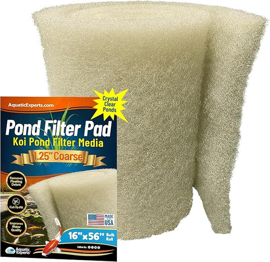 Aquatic Experts Beige COARSE Pond Filter Pad - 1.25 inch Thick - Bulk Roll Water Garden Filter Pond Media - Made in USA, (1.25 inch by 16 inch by 56 inch)