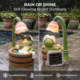 MXwcy Solar Garden Lights Frog Statue, 6.3" Resin Bath Frog Figurine Cute Frog Stuff Solar Garden Decor Accessory for Patio Yard Lawn, Frog Gifts for Women Mom Grandma