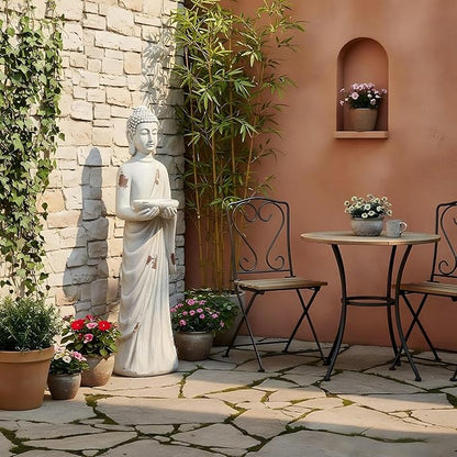 42" Extra-Large Buddha Outdoor Statue with Birdfeeder, Tall Zen Meditative Buddha Figures, Durable Weatherproof MGO Sculpture for Garden, Patio, Yard, Porch or Indoor Home Decor
