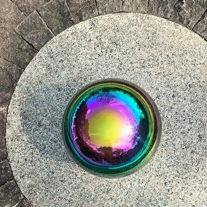 Gazing Ball for Garden Decor - 8-Inch Hollow Metal Sphere for Outdoor & Indoor Use, Patio, Yard, Flower Bed Accent Piece (Rainbow)