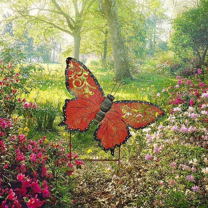 Attraction Design Butterfly Garden Stake Decorative Butterfly Yard Stake, Cute Insect Decor Metal Yard Art Decor Outdoor Garden Decoration for Patio Porch Lawn Pathway Backyard (Colorful)