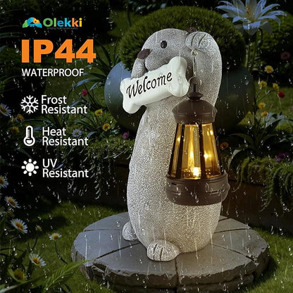 Olekki Solar Dog Garden Statue with Lantern Light – 9.2in Outdoor Dog Figurine for Yard Patio Garden Decor, Cute Memorial Gift for Women Mom