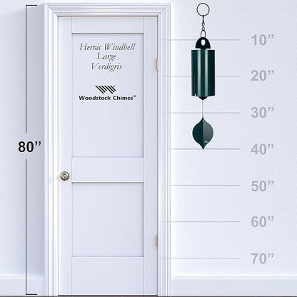 Woodstock Wind Chimes Heroic Windbell Wind Chimes for Outside, 40" Green Large Windchime for Outdoor Garden, Patio, Porch Wind Bell, Deep Tone Sound