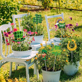 Cinrobiye 6 Pcs St Patrick’s Day Planter Stakes Metal Shamrock Garden Stakes Irish Table Centerpiece Lucky Clover Pot of Gold Leprechaun Decorations for Lawn Garden Farmhouse Decor