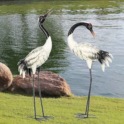 chisheen Crane Garden Statues Outdoor Metal Heron Yard Art Bird Sculpture for Lawn Patio Large Size