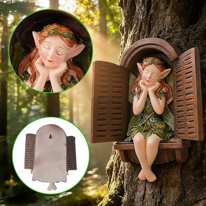 Teaeeno Whimsical Fairy Garden Gnome Statue, Tree Faces Decor Outdoor -7.8 Inch, Funny Garden Tree Decoration, Ideal Patio Yard Lawn Porch Decoration